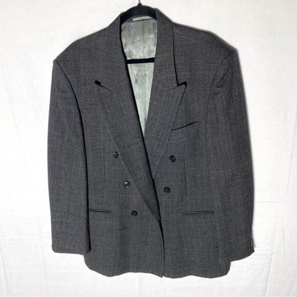 Vintage Steel Dark Grey Double Breasted Virgin Wool Blazer 42R - Picture 13 of 13